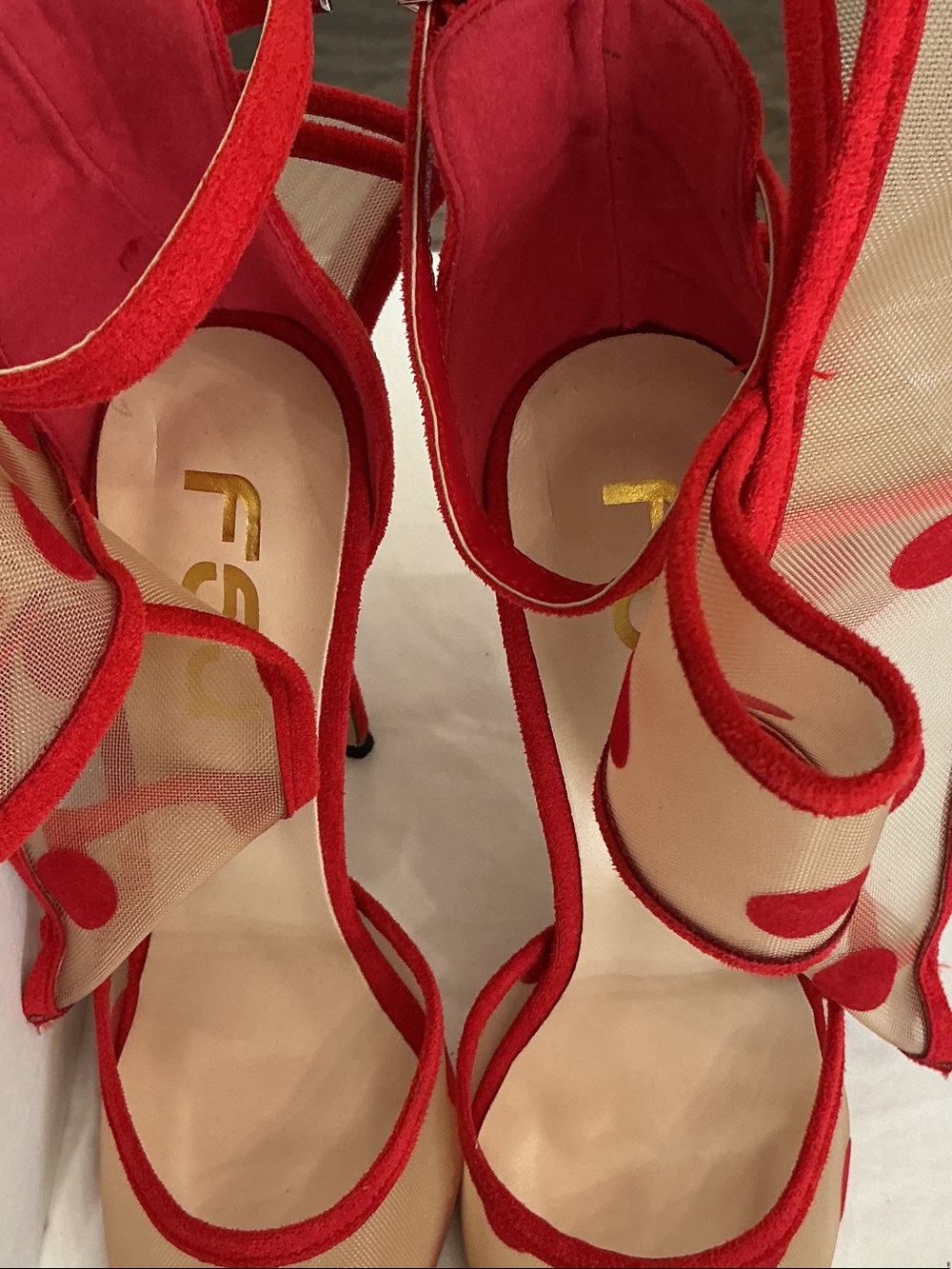 Fendi Red Polka Dot Mesh Pointed-Toe Stiletto Heels - Picture 2 of 4